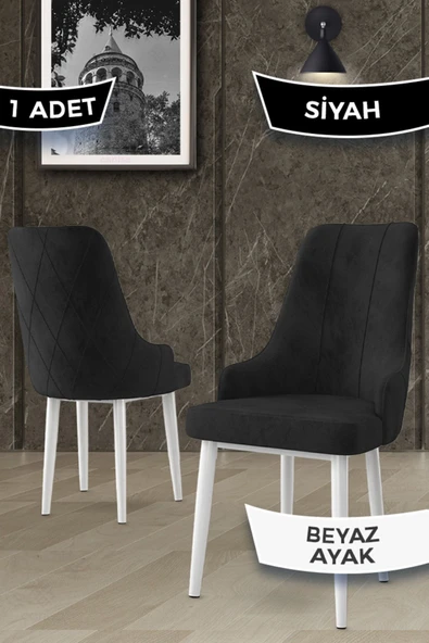 Canisa Trex Serisi 1.sınıf Babyface Kumaş 1 Adet Siyah Sandalye Beyaz Metal Ayak ürün görseli 1