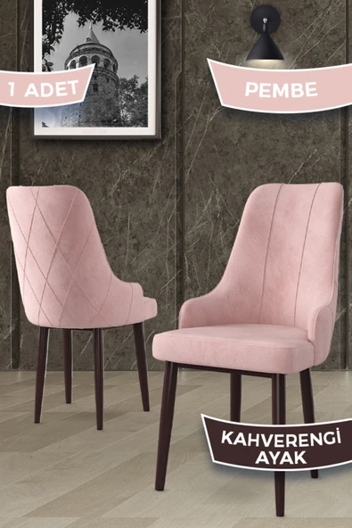 Canisa Trex Serisi 1.sınıf Babyface Kumaş Sandalye Kahve Metal Ayak 1 Adet Pembe Sandalye ürün görseli 1
