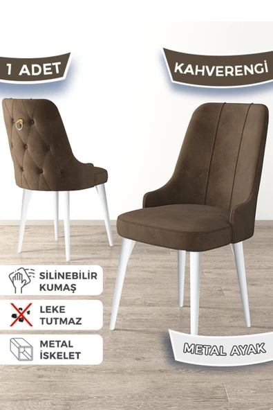 Canisa Newa Serisi, 1.sınıf Babyface Kumaş Beyaz Metal Ayaklı, 1 Adet Kahve Sandalye Gold Halkalı ürün görseli 1