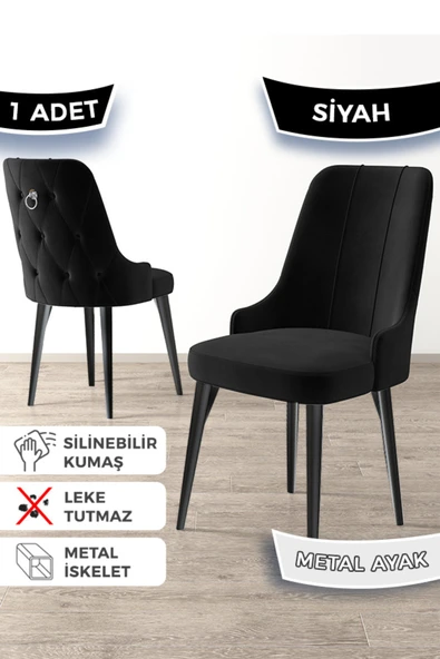 Canisa Newa Serisi, 1.sınıf Babyface Kumaş Siyah Metal Ayak Gümüş Halkalı, 1 Adet Siyah Sandalye ürün görseli 1