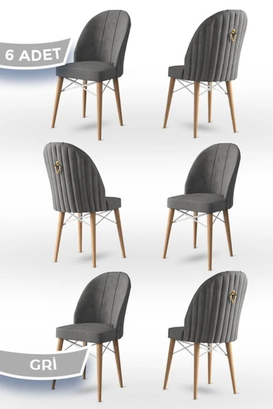 Canisa Concept Ritim Serisi, 1.sınıf Babyface Kumaş, Doğal Ahşap Ayak, Beyaz Kafesli 6 Adet Gri Sandalye ürün görseli 1