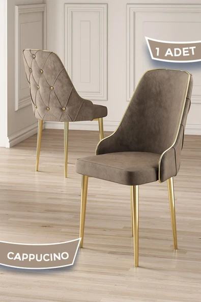 Canisa Krax Serisi, 1.sınıf Babyface Kumaş Mutfak Sandalyesi, Gold Metal Ayak, 1 Adet Cappucino Sandalye ürün görseli 1