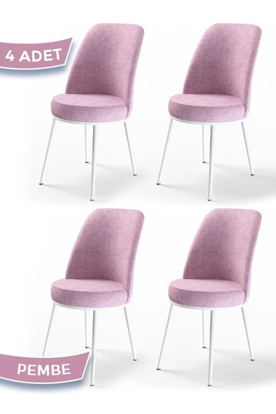 Canisa Concept Dexa Serisi, Üst Kalite Yemek Odası Sandalyesi, Metal Beyaz Iskeletli, 4 Adet Pembe ürün görseli 1