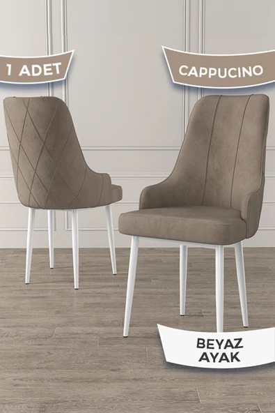 Canisa Trex Serisi 1.sınıf Babyface Kumaş Sandalye Beyaz Metal Ayak 1 Adet Cappucino Sandalye ürün görseli 1