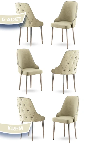 Canisa Concept Krax Serisi 1.sınıf Babyface Kumaş Yemek Odası Sandalyesi Gümüş Metal Ayak 6 Adet Sandalye ürün görseli 1