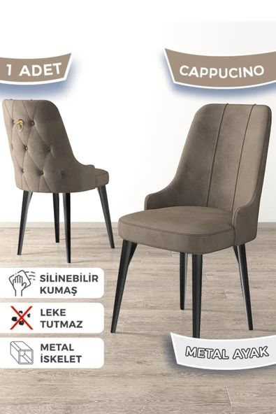 Canisa Newa Serisi, 1.sınıf Babyface Kumaş Siyah Metal Ayak Gold Halkalı, 1 Adet Cappucino Sandalye ürün görseli 1