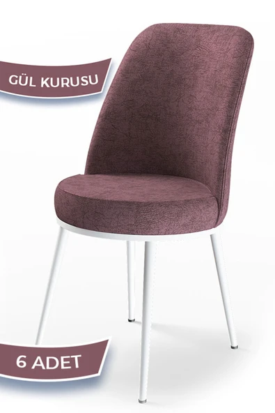 Canisa Dexa Serisi, Üst Kalite Mutfak Sandalyesi, 6 Adet Gülkurusu Sandalye, Metal Beyaz Iskeletli ürün görseli 1