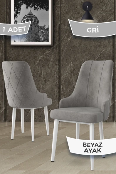 Canisa Concept Trex Seri Babyface Kumaş Gri Sandalye- Beyaz Metal Ayak ürün görseli 1