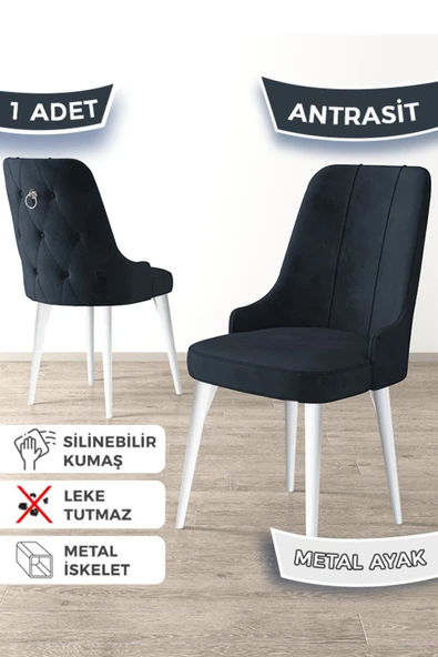 Canisa Newa Serisi, 1.sınıf Babyface Kumaş Beyaz Metal Ayak, 1 Antrasit Adet Sandalye Gümüş Halkalı ürün görseli 1