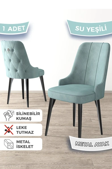 Canisa Newa Serisi, 1.sınıf Babyface Kumaş Siyah Metal Ayak Gümüş Halkalı, 1 Adet Su Yeşili Sandalye ürün görseli 1