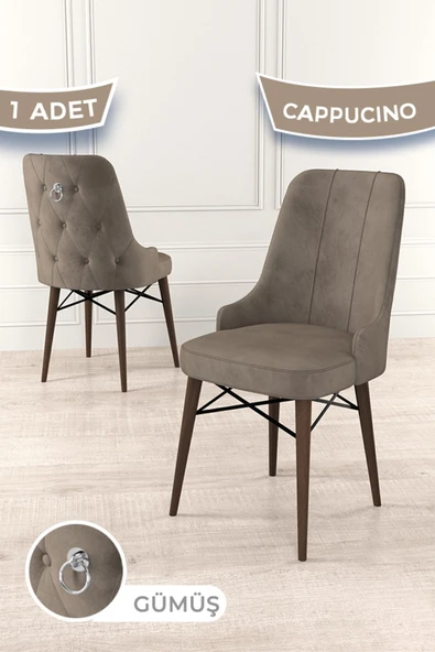 Canisa Concept Pare Serisi, Ceviz Gürgen Ayaklı, 1.sınıf Babyface Ithal Kumaş Cappucino Sandalye, Gümüş Halka ürün görseli 1