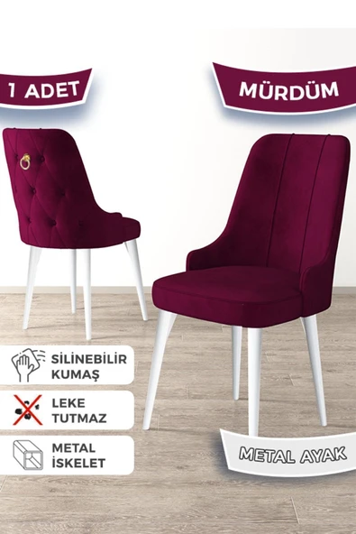 Canisa Newa Serisi, 1.sınıf Babyface Kumaş Beyaz Metal Ayaklı Gold Halkalı, 1 Adet Mürdüm Sandalye ürün görseli 1