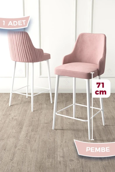 Canisa Enox Serisi,1 Adet Pembe Sandalye Yemek Odası Bar Sandalyesi, Babyface Kumaş, Beyaz Metal Ayak, ürün görseli 1