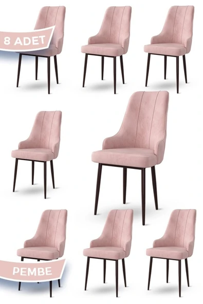 Canisa Trex Serisi, 1.sınıf Babyface Kumaş Siyah Metal Ayak 8 Adet Pembe Sandalye ürün görseli 1