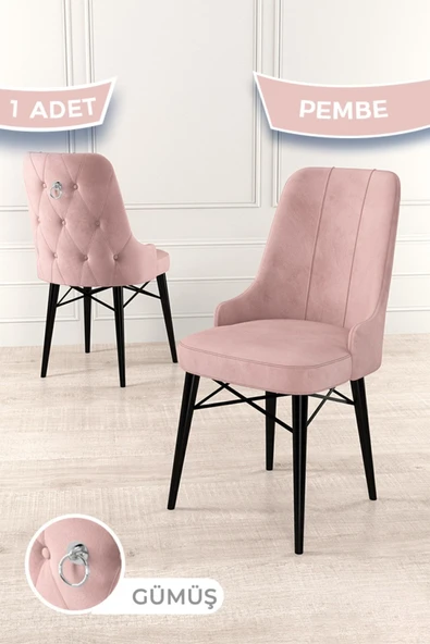 Canisa Concept Pare Serisi, Siyah Gürgen Ayaklı, 1.sınıf Babyface Ithal Kumaş Pembe Sandalye , Gümüş Halka ürün görseli 1
