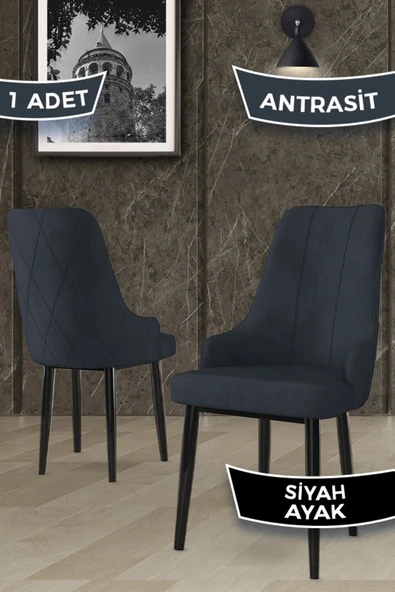 Canisa Trex Serisi 1.sınıf Babyface Kumaş Antrasit Sandalye Siyah Metal Ayak ürün görseli 1