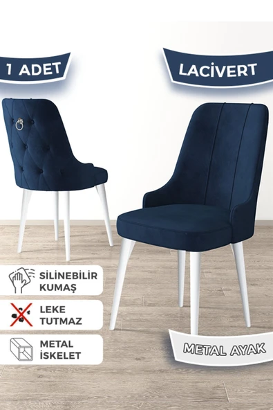 Canisa Newa Serisi, 1.sınıf Babyface Kumaş Beyaz Metal Ayak Gümüş Halkalı, 1 Adet Lacivert Sandalye ürün görseli 1