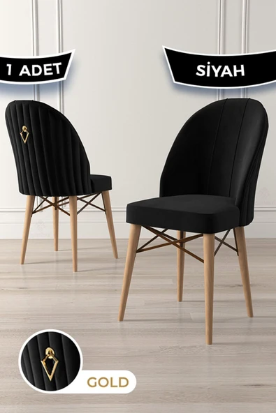 Canisa Ritim Serisi, 1.sınıf Babyface Kumaş Doğal Ahşap Ayak Gold Halkalı 1 Adet Siyah Sandalye ürün görseli 1