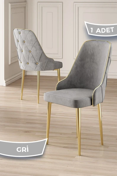 Canisa Krax Serisi 1.sınıf Babyface Kumaş Yemek Odası Sandalyesi Gold Metal Ayak 1 Adet Gri Sandalye ürün görseli 1