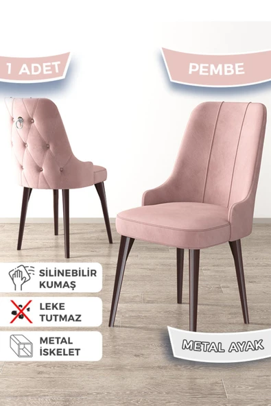Canisa Newa Serisi, 1.sınıf Babyface Kumaş Kahve Metal Ayak Gümüş Halkalı, 1 Adet Pembe Sandalye ürün görseli 1