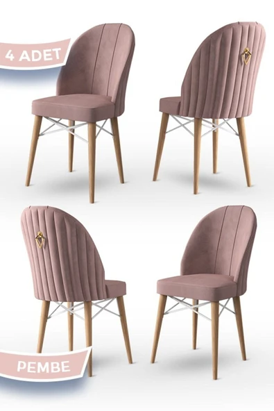 Canisa Concept Ritim Serisi 1.sınıf Babyface Kumaş Doğal Ahşap Ayak Beyaz Kafesli 4 Adet Pembe Sandalye ürün görseli 1