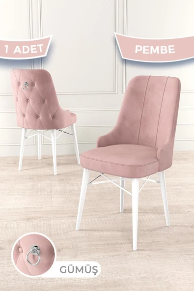 Canisa Pare Serisi, 1.sınıf Babyface Ithal Kumaş Sandalye , Pembe Sandalye , Beyaz Gürgen Ayak ürün görseli 1