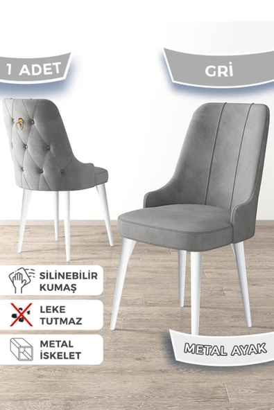 Canisa Newa Serisi, 1.sınıf Babyface Kumaş Beyaz Metal Ayaklı Gold Halkalı, 1 Adet Gri Sandalye ürün görseli 1