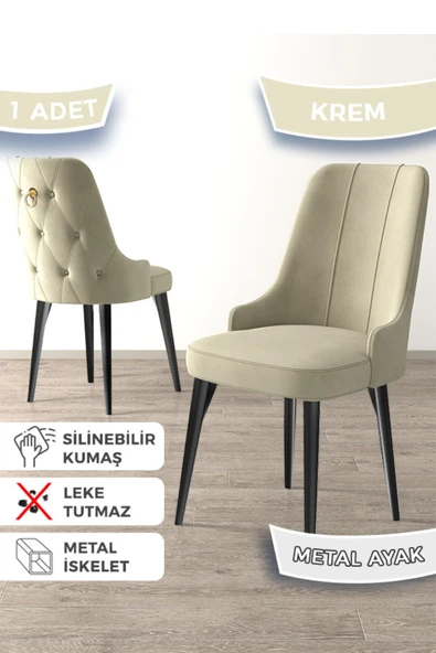 Canisa Newa Serisi, 1.sınıf Babyface Kumaş Siyah Metal Ayak Gold Halkalı, 1 Adet Krem Sandalye ürün görseli 1