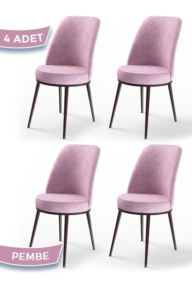 Canisa Concept Dexa Serisi, Üst Kalite Yemek Odası Sandalyesi, Metal Kahverengi Iskeletli, 4 Adet Pembe Sandalye ürün görseli 1