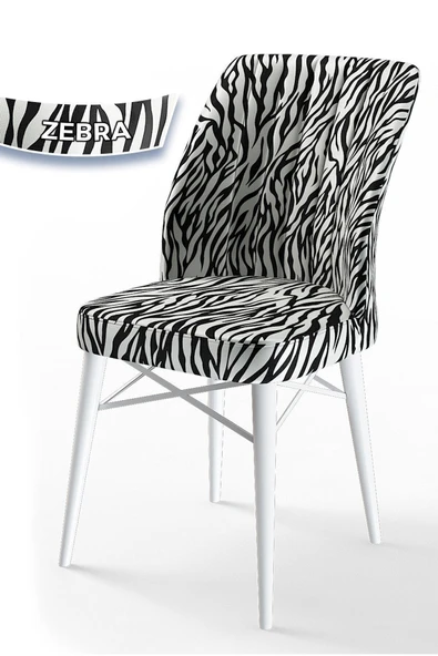 Canisa Flex Serisi Üst Kalite Yemek Odası Sandalyesi Gürgen Beyaz Ahşap Ayak Zebra Desen Sandalye ürün görseli 1