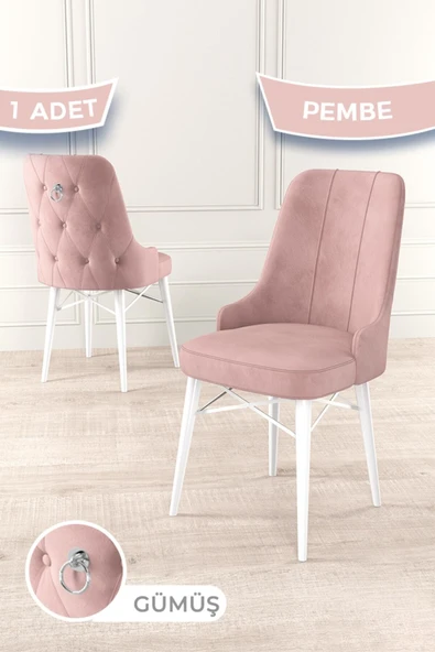 Canisa Concept Pare Serisi, 1.sınıf Babyface Ithal Kumaş Pembe Sandalye, Beyaz Gürgen Ayak, Gümüş Halka ürün görseli 1