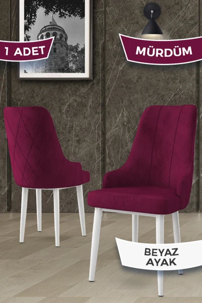 Canisa Trex Serisi 1.sınıf Babyface Kumaş Sandalye Beyaz Metal Ayak 1 Adet Mürdüm Sandalye ürün görseli 1