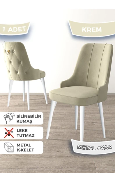 Canisa Newa Serisi, 1.sınıf Babyface Kumaş Beyaz Metal Ayaklı Gold Halkalı, 1 Adet Krem Sandalye ürün görseli 1
