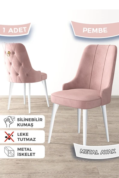 Canisa Newa Serisi, 1.sınıf Babyface Kumaş Beyaz Metal Ayaklı, 1 Adet Pembe Sandalye Gold Halkalı ürün görseli 1