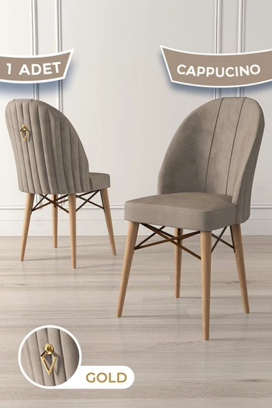 Canisa Ritim Serisi, 1.sınıf Babyface Kumaş Doğal Ahşap Ayak Gold Halkalı 1 Adet Cappucino Sandalye ürün görseli 1