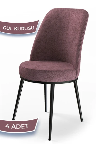 Canisa Concept Dexa Serisi, Üst Kalite Yemek Odası Sandalyesi, Metal Siyah Iskeletli, 4 Adet Gülkurusu Sandalye ürün görseli 1