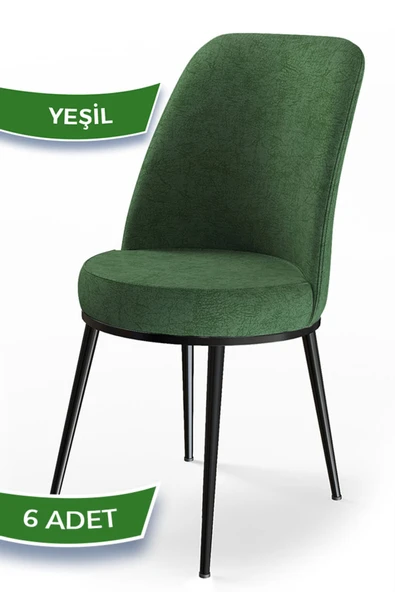 Canisa Concept Dexa Serisi, Üst Kalite Yemek Odası Sandalyesi, Metal Siyah Iskeletli, 6 Adet Yeşil Sandalye ürün görseli 1