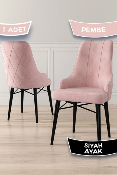 Canisa Concept Neta Serisi Babyface Kumaş Pembe Sandalye Siyah Gürgen Ayak ürün görseli 1