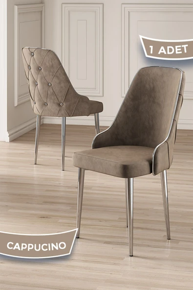 Canisa Krax Serisi 1.sınıf Babyface Kumaş Yemek Odası Sandalye Gümüş Metal Ayak 1 Adet Cappucino Sandalye ürün görseli 1