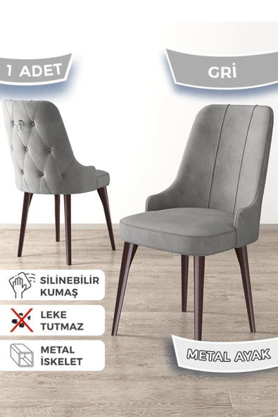 Canisa Newa Serisi, 1.sınıf Babyface Kumaş Kahve Metal Ayak, 1 Adet Gri Sandalye Gümüş Halkalı ürün görseli 1