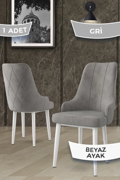Canisa Trex Serisi 1.sınıf Babyface Kumaş 1 Adet Gri Sandalye Beyaz Metal Ayak ürün görseli 1