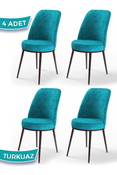 Canisa Concept Dexa Serisi, Üst Kalite Yemek Odası Sandalyesi, Metal Kahverengi Iskeletli, 4 Adet Turkuaz Sandalye ürün görseli 1