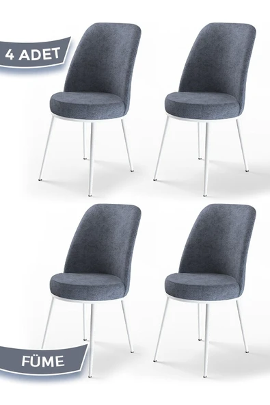 Canisa Concept Dexa Serisi, Üst Kalite Yemek Odası Sandalyesi, Metal Beyaz Iskeletli, 4 Adet Füme ürün görseli 1