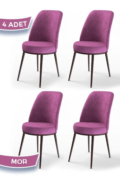 Canisa Concept Dexa Serisi, Üst Kalite Yemek Odası Sandalyesi, Metal Kahverengi Iskeletli, 4 Adet Mor Sandalye ürün görseli 1