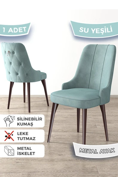 Canisa Newa Serisi, 1.sınıf Babyface Kumaş Kahve Metal Ayak Gümüş Halkalı, 1 Adet Su Yeşili Sandalye ürün görseli 1