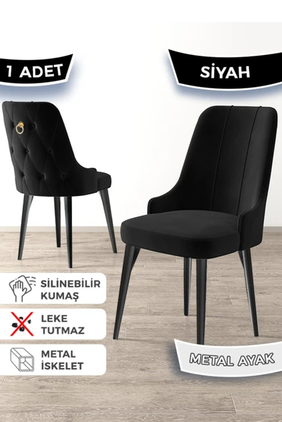 Canisa Newa Serisi, 1.sınıf Babyface Kumaş Siyah Metal Ayak Gold Halkalı, 1 Adet Siyah Sandalye ürün görseli 1