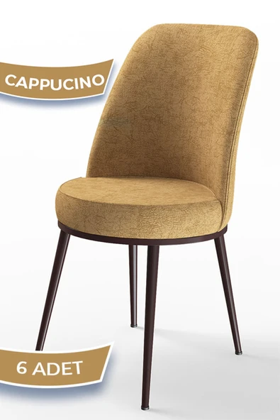 Canisa Dexa Serisi, Üst Kalite Mutfak Sandalyesi, 6 Adet Cappucino Sandalye, Metal Kahverengi Iskeletli ürün görseli 1