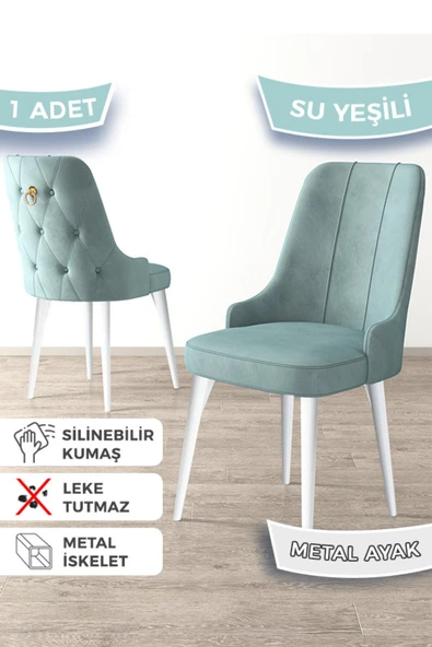 Canisa Newa Serisi, 1.sınıf Babyface Kumaş Beyaz Metal Ayaklı, 1 Adet Su Yeşili Sandalye Gold Halkalı ürün görseli 1