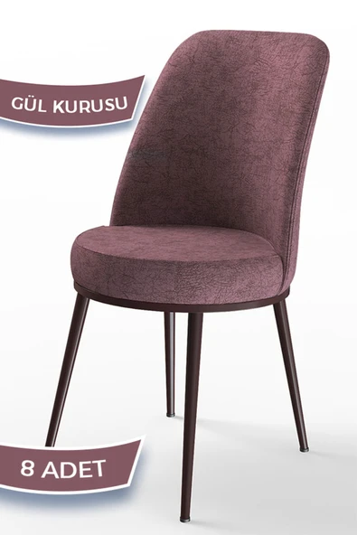 Canisa Dexa Serisi, Üst Kalite Mutfak Sandalyesi, Metal Kahverengi Iskeletli, 8 Adet Gülkurusu Sandalye ürün görseli 1