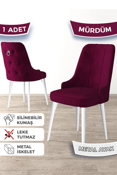 Canisa Newa Serisi, 1.sınıf Babyface Kumaş Beyaz Metal Ayak Gümüş Halkalı, 1 Adet Mürdüm Sandalye ürün görseli 1
